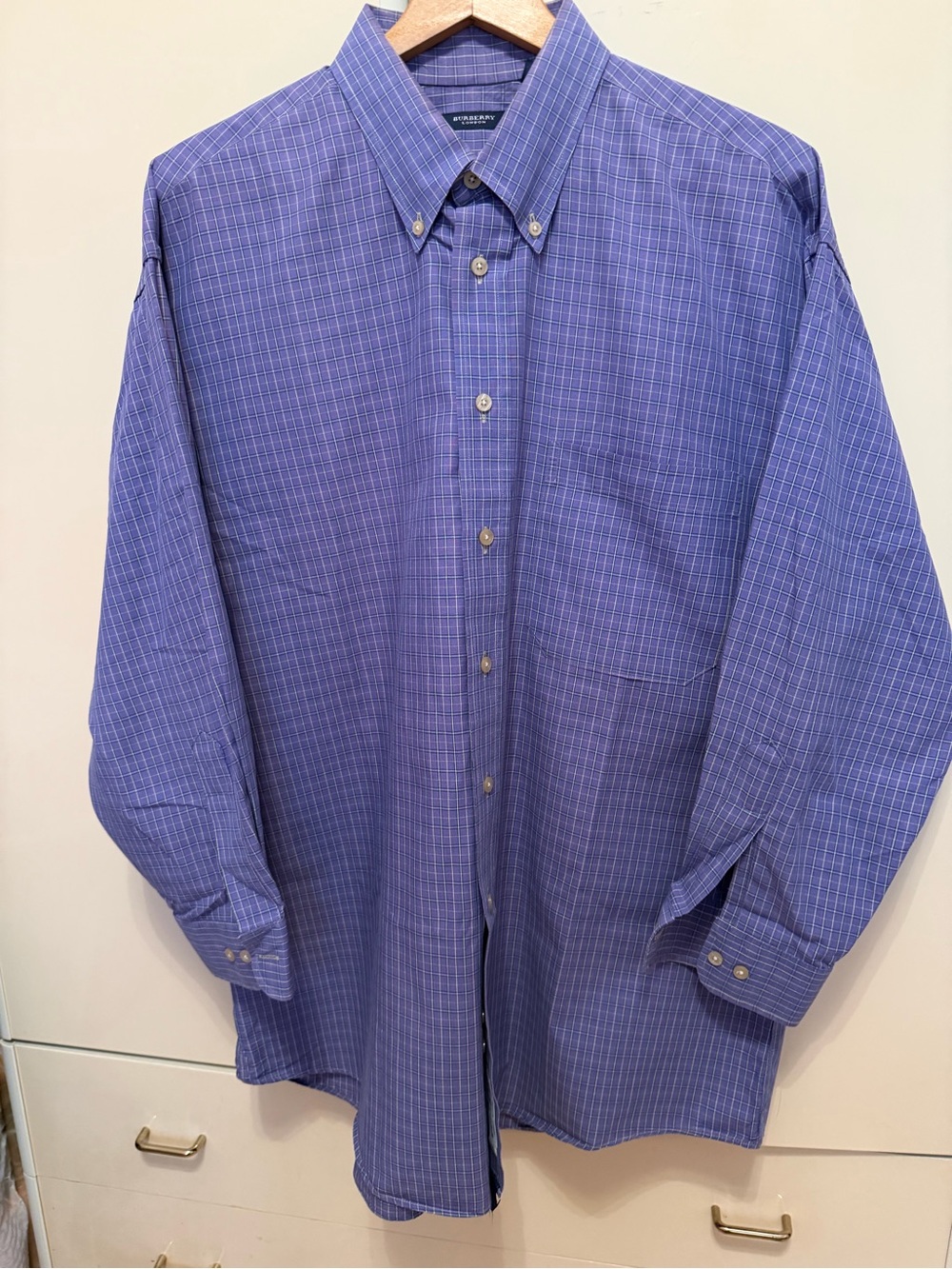 Vintage Burberry London Blue Plaid Button-Down Men’s Dress Shirt size L